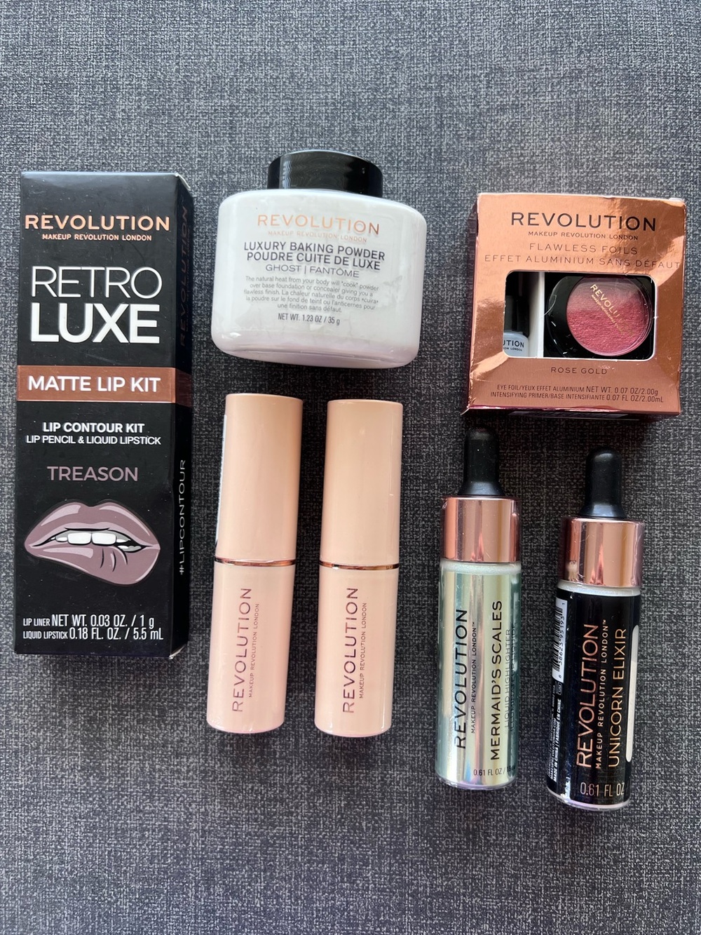 Revolution NWT Makeup Bundle Baking Powder Mermaid’s Scales Lip Contour Kit